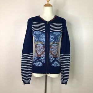 Anthro l Sparrow Cardigan Blue Striped Zip Wool S